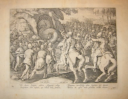 Galle Cornelius (1576-1650) Ter denos longum cubitos Aegyptia tellus... (Caccia al serpente egiziano con le reti)  1596 Anversa